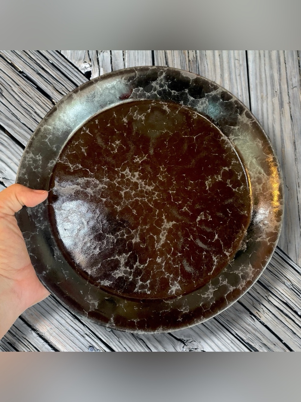 Bennington Potters Vermont Agate Black on Slate 10" Dinner Plate Excellent